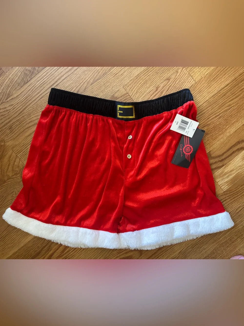 Santa Belt Boxer Shorts - Red with White Trim-large